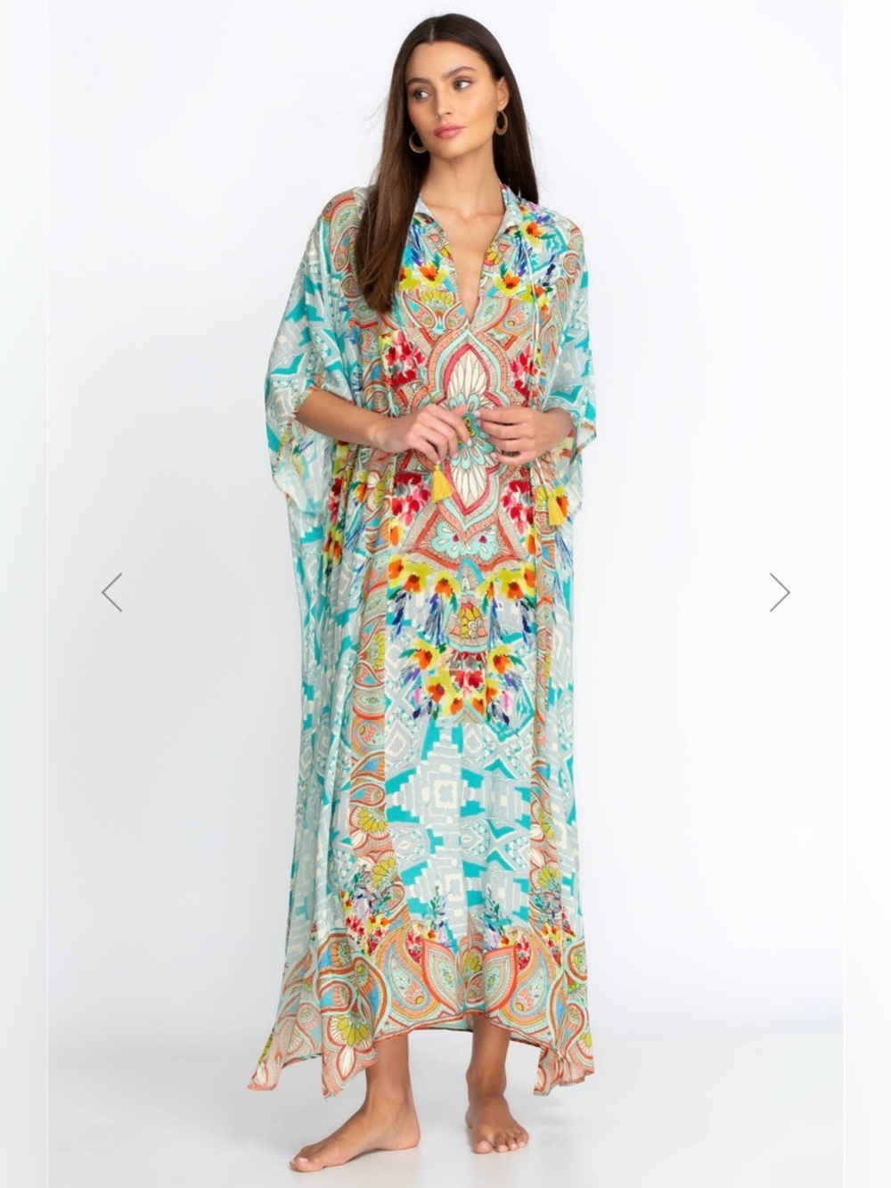 Johnny Was DANDRIDGE LONG KAFTAN Boho Floral Embroidered Tunic Dress Sz SM